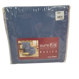 Sure Fit Cotton Duck Wing Chair Slipcover, Duck/Bluestone